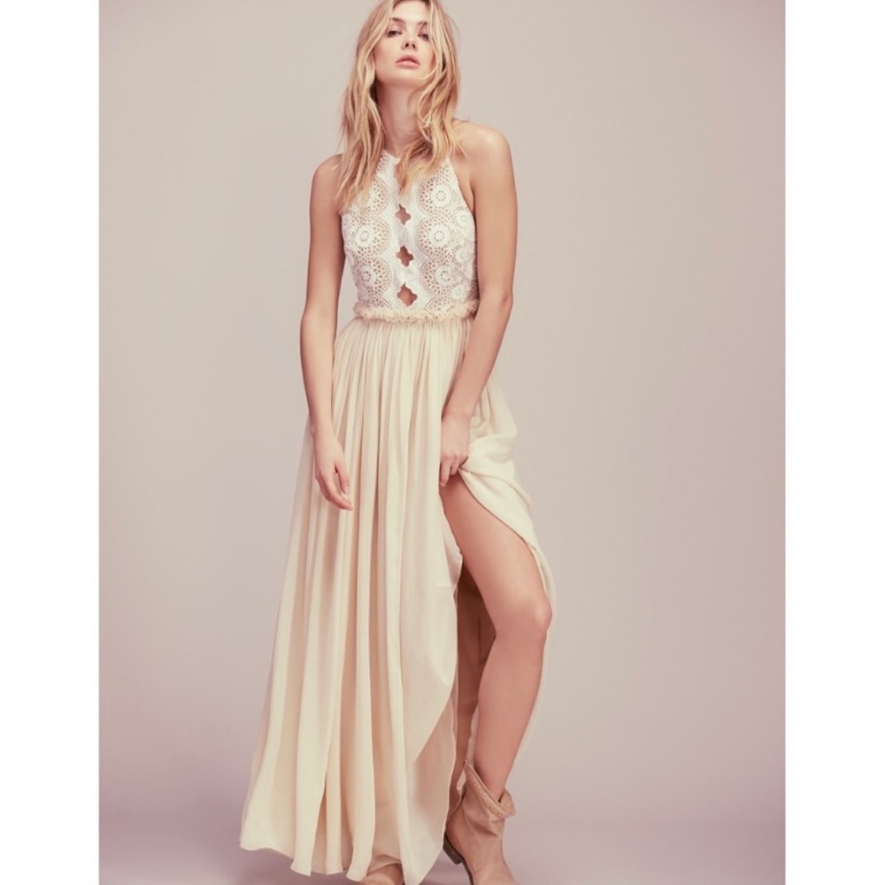 RARE Free People Kristin Limited Edition Exclusive White Dress Silk Gown Sz 0 XS